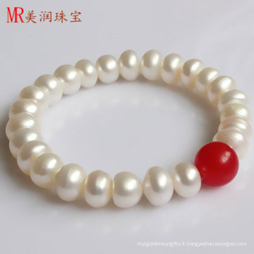 Bracelet en perles élastiques en eau douce blanche